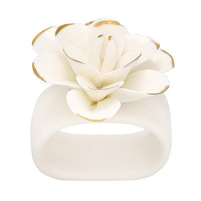 GreenGate Prsteň na obrúsok Napkin ring Flower white w/gold - 1