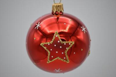Vianočná guľka červená s hviezdičkou 7 cm
