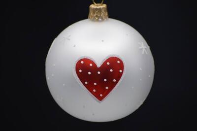 Vianočná guľka biela so srdiečkom 7 cm
