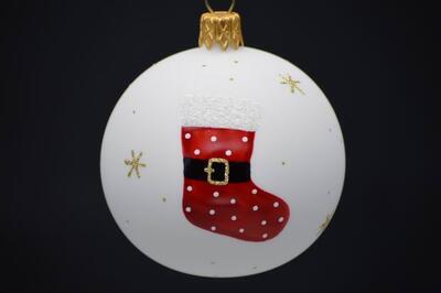 Vianočná guľka biela s papučkou 7 cm