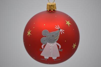 Vianočná guľka červená s myškou 7 cm