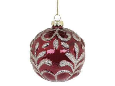 Vianočná ozdoba sklenená červená s ornamentom 8cm - 2