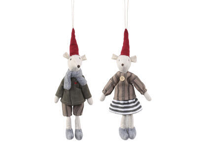 Vianočná ozdoba závesná myšky Asger & Agnes set 2  24cm - 2